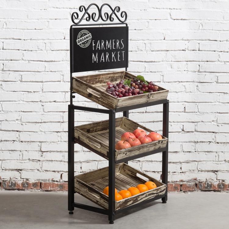 Metal Scrollwork & Rustic Wood Crate Display Stand w/ Chalkboard Sign