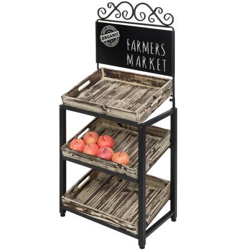 Metal Scrollwork & Rustic Wood Crate Display Stand w/ Chalkboard Sign