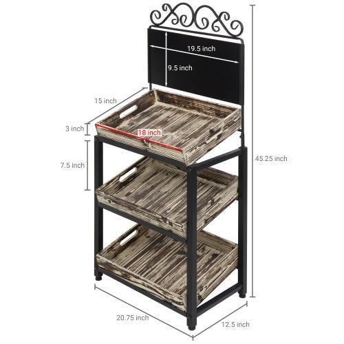 Metal Scrollwork & Rustic Wood Crate Display Stand w/ Chalkboard Sign