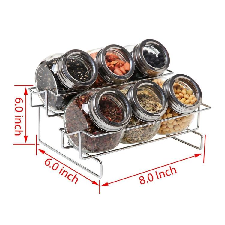 Metal Spice Container Rack with 6 Glass Jars with Lid, 3-Inch Jars - MyGift Enterprise LLC