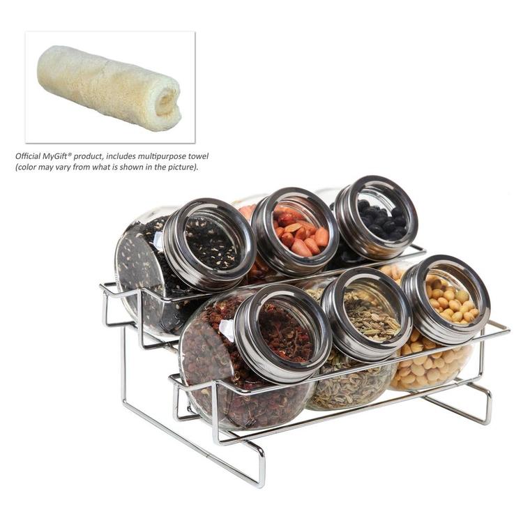 Metal Spice Container Rack with 6 Glass Jars with Lid, 3-Inch Jars - MyGift Enterprise LLC