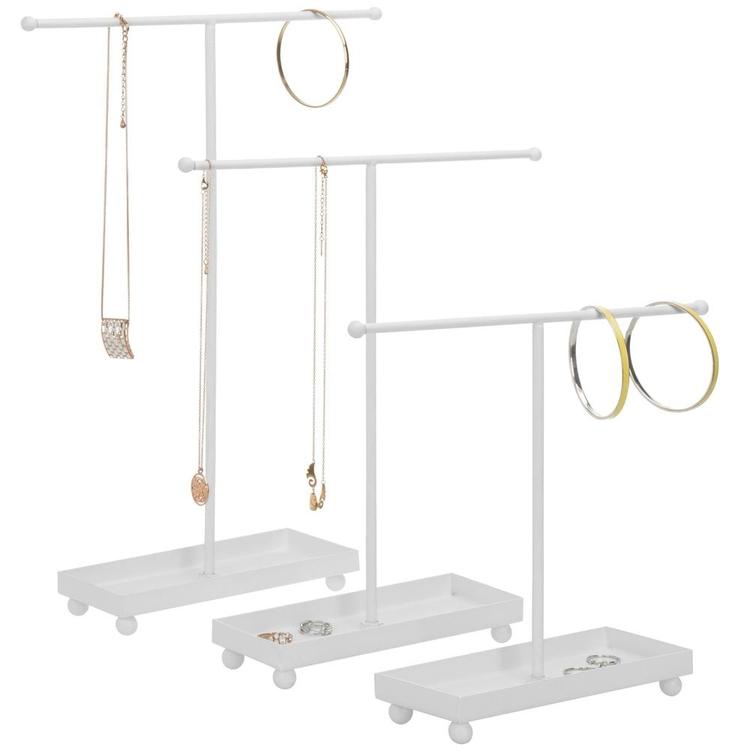 Modern T-Bar Jewelry Organizers with Ring Dish, White, Set of 3 - MyGift Enterprise LLC