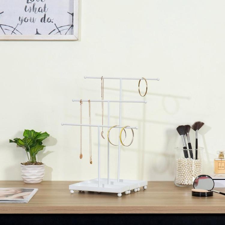 Modern T-Bar Jewelry Organizers with Ring Dish, White, Set of 3 - MyGift Enterprise LLC