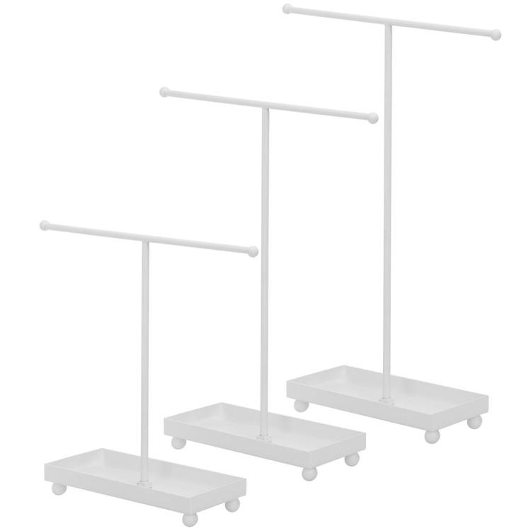 Modern T-Bar Jewelry Organizers with Ring Dish, White, Set of 3 - MyGift Enterprise LLC