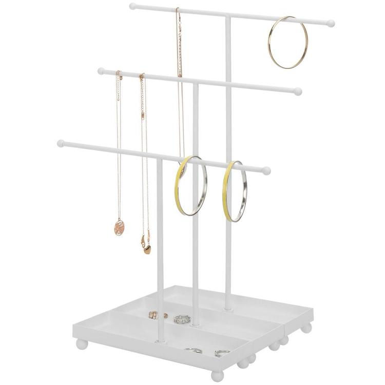 Modern T-Bar Jewelry Organizers with Ring Dish, White, Set of 3 - MyGift Enterprise LLC
