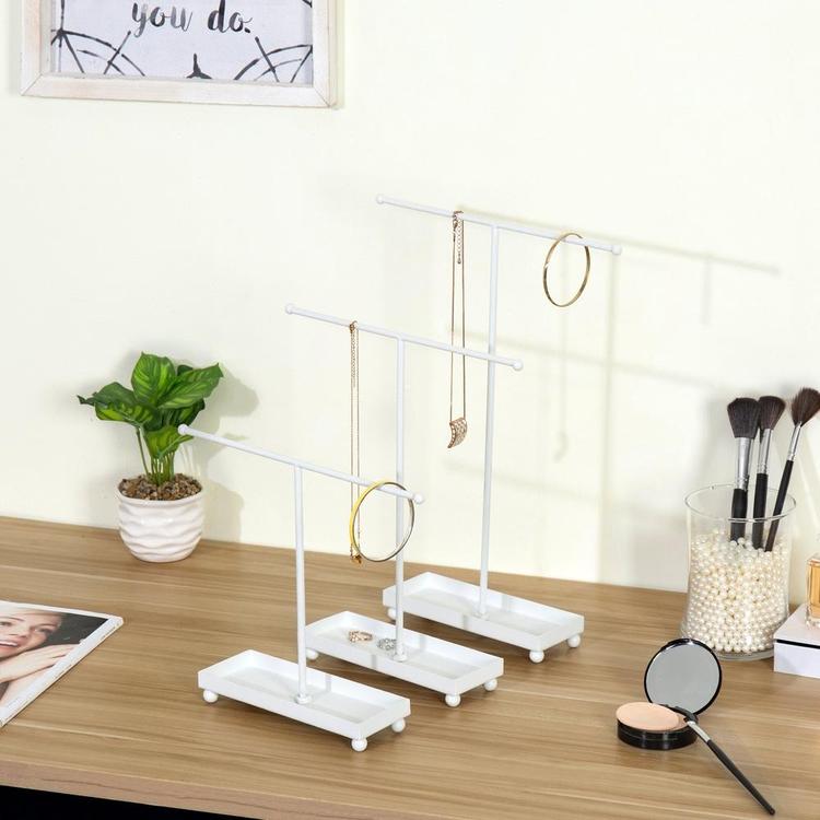 Modern T-Bar Jewelry Organizers with Ring Dish, White, Set of 3 - MyGift Enterprise LLC
