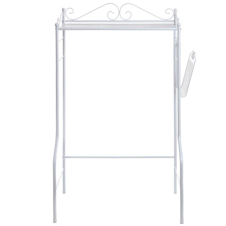 Metal Storage Freestanding Bathroom Shelf w/ Magazine Basket, White - MyGift Enterprise LLC