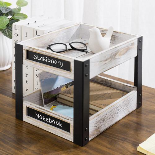 Metal & Whitewashed Wood Desktop Organizer - MyGift