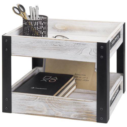 Metal & Whitewashed Wood Desktop Organizer - MyGift
