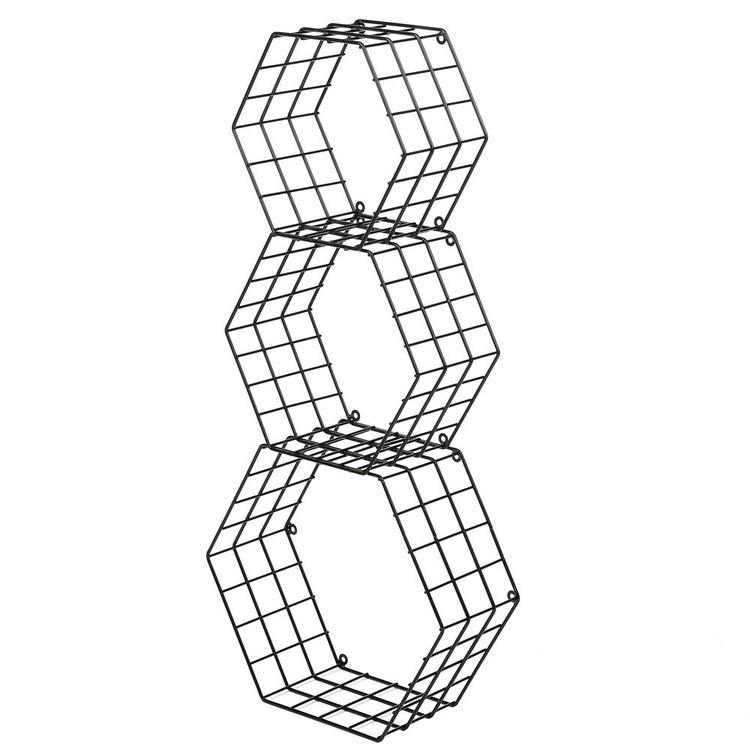 Metal Wire Hexagon Design Wall-Mounted Shelves, Set of 3, Black - MyGift Enterprise LLC