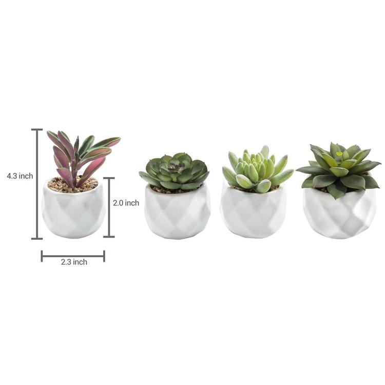 Mini Artificial Succulent Plants in Geometric Ceramic Planter Pots, Set of 4 - MyGift Enterprise LLC