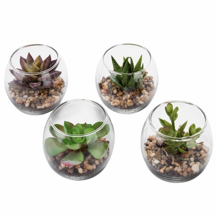 Mini Clear Artificial Plant Glass Display Vases, Set of 4 - MyGift