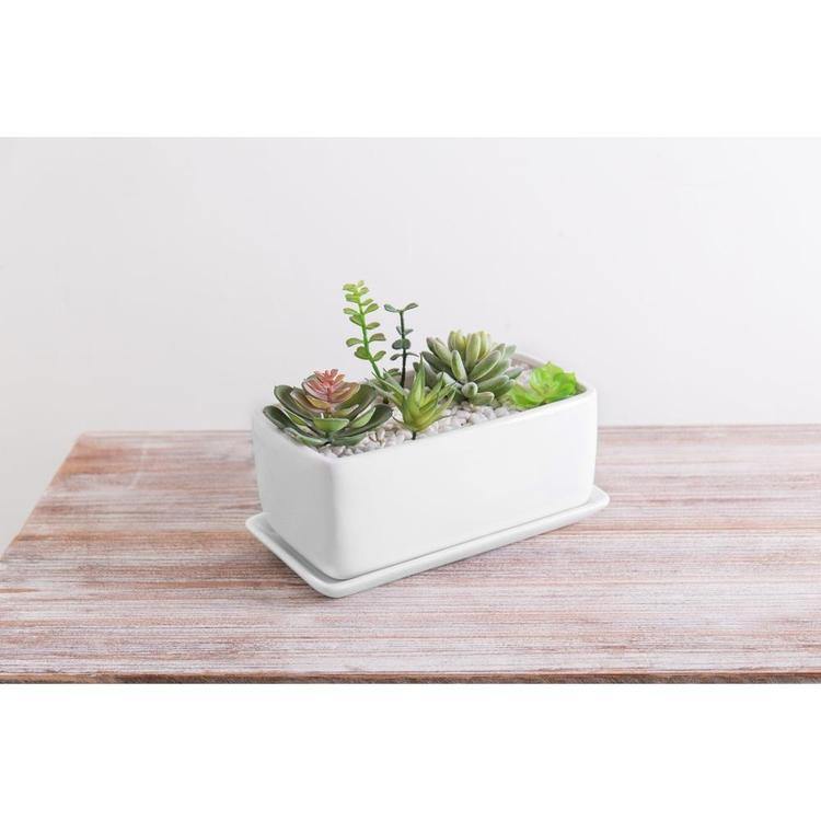 small rectangle plant pot Minimalist White Ceramic Planter Pot, Rectangular – MyGift