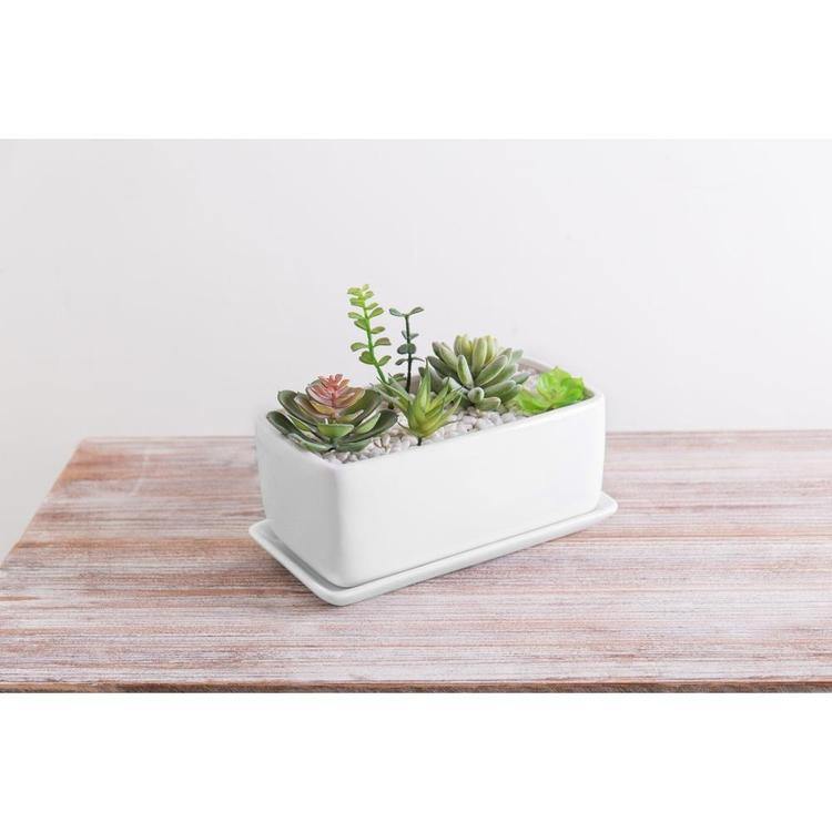 Minimalist White Ceramic Planter Pot, Rectangular - MyGift