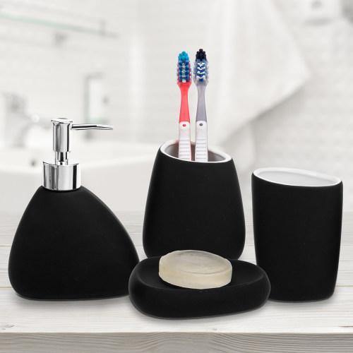 Modern Black Ceramic Bathroom Accessory Set - MyGift