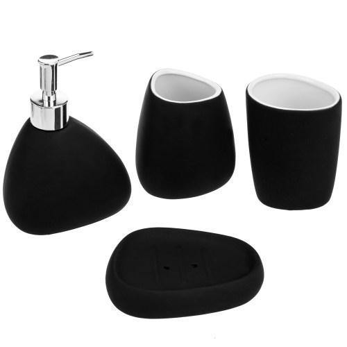 Modern Black Ceramic Bathroom Accessory Set - MyGift