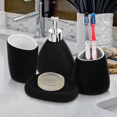 Modern Black Ceramic Bathroom Accessory Set - MyGift
