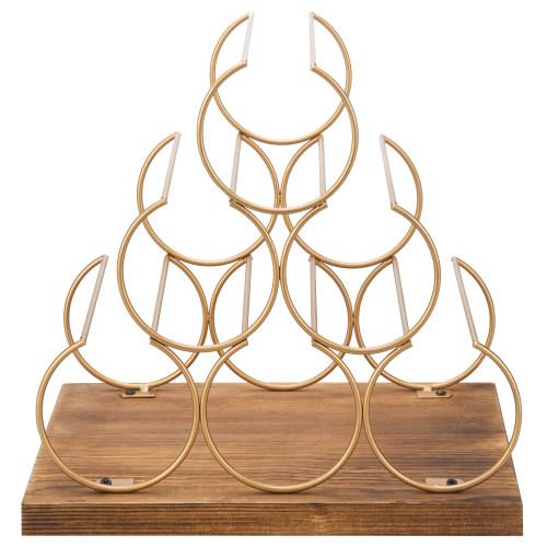 Modern Brass-Tone Metal & Burnt Wood Wine Rack