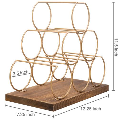 Modern Brass-Tone Metal & Burnt Wood Wine Rack