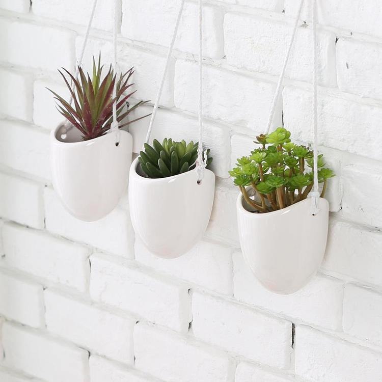 Modern Ceramic Hanging Succulent Planter Pots, Set of 3, White - MyGift