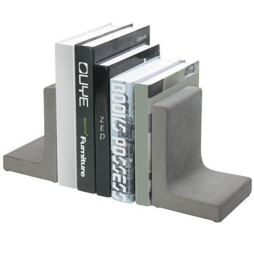 Modern L-Shaped Concrete Grey Bookends - MyGift