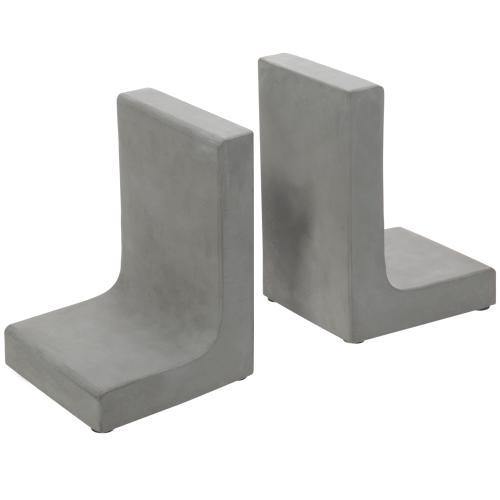 Modern L-Shaped Concrete Grey Bookends - MyGift