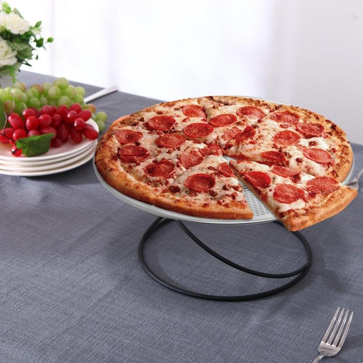 Modern Metal Pizza Tray Serving Platter Stand, Black, Set of 2 - MyGift Enterprise LLC