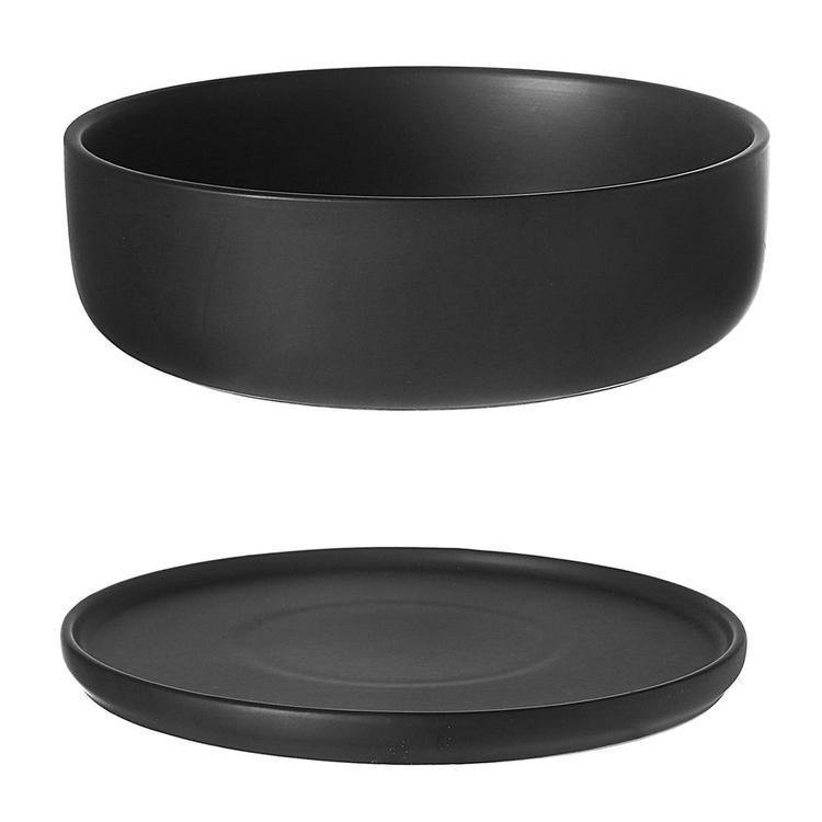 Modern Round Black Ceramic Succulent Planter with Saucer - MyGift