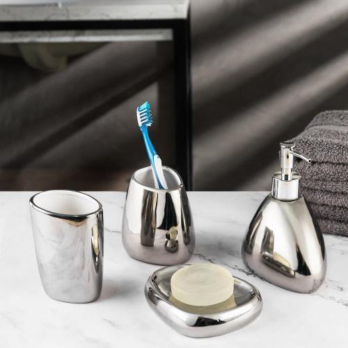 Modern Silver Ceramic Bathroom Accessory Set - MyGift