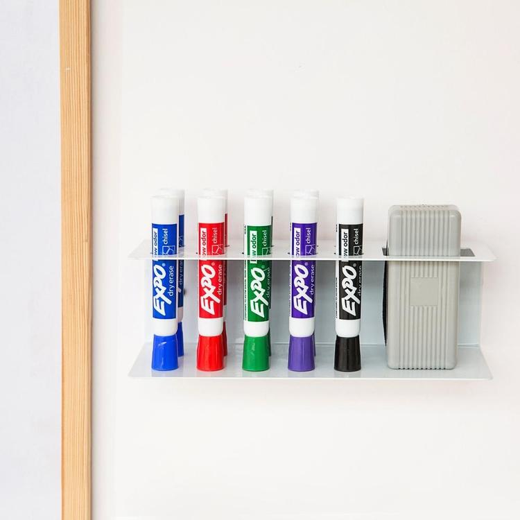 10-Slot Wall-Mounted Metal Dry Erase Marker and Eraser Holder Rack, White - MyGift Enterprise LLC