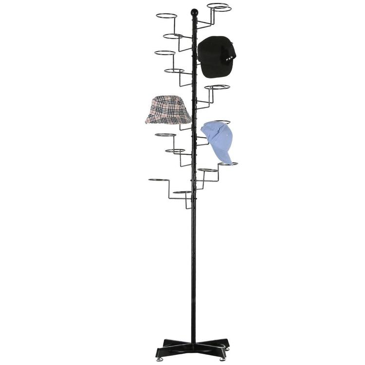 Modern Black Metal Freestanding Customizable Retail Hat Rack / Wig Display Stand w/ 20 Circular Hat Hooks - MyGift Enterprise LLC