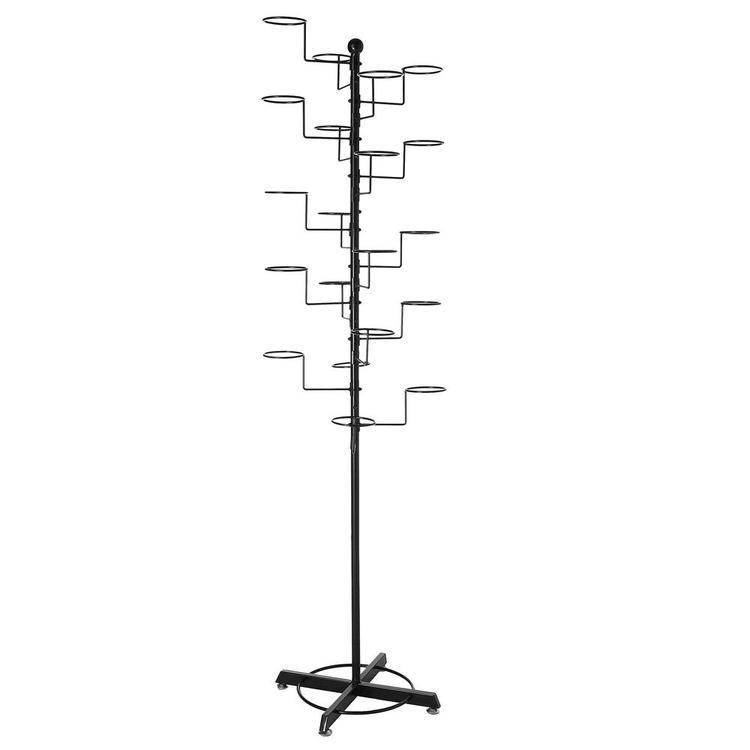 Modern Black Metal Freestanding Customizable Retail Hat Rack / Wig Display Stand w/ 20 Circular Hat Hooks - MyGift Enterprise LLC