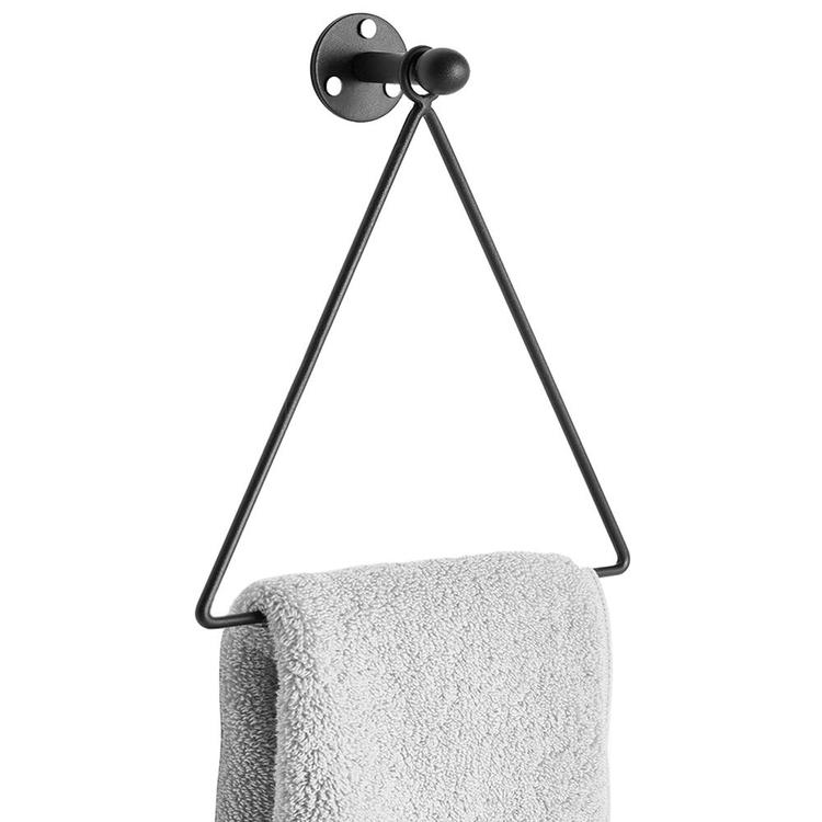 Modern Wall Mounted Triangle Metal Bathroom / Kitchen Hand Towel Bar Rack, Black - MyGift Enterprise LLC