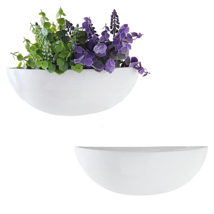 half wall planter indoor Modern White Half-Moon Wall Planter, Set of 2