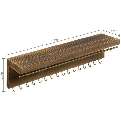 Modern Wood & Brass Jewelry Display Rack with Shelf