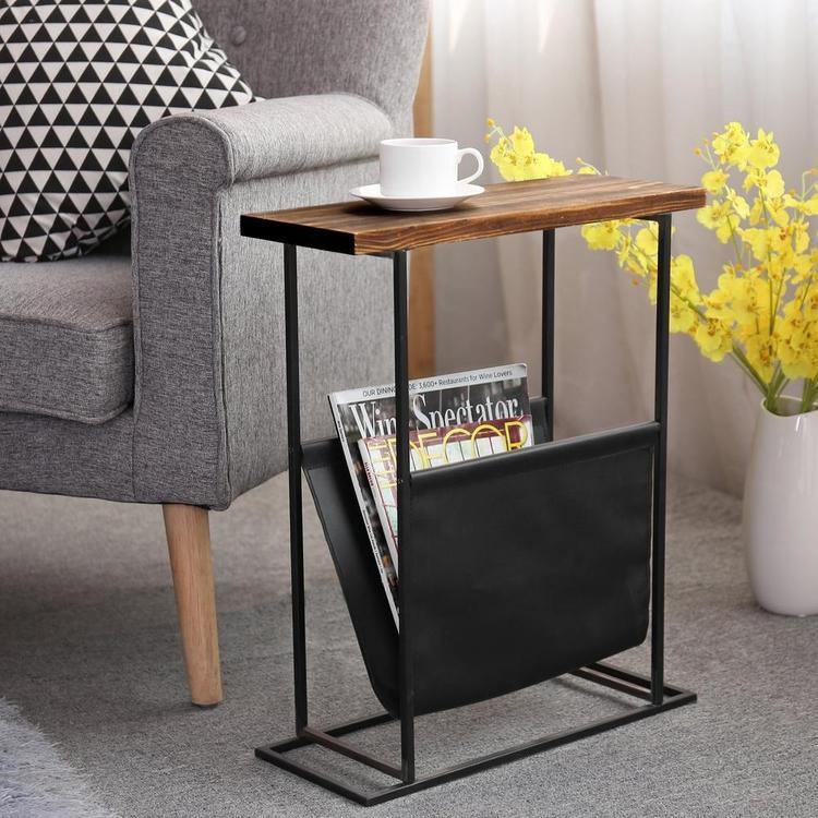 Modern Wood & Metal End Table with Magazine Holder Sling - MyGift