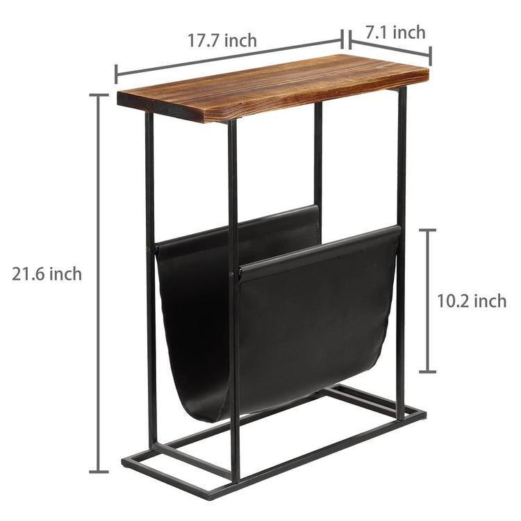Modern Wood & Metal End Table with Magazine Holder Sling - MyGift