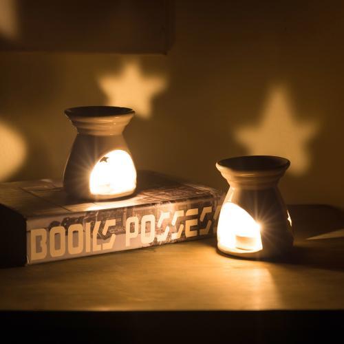 Moon & Stars Ceramic Aromatherapy Burner Candle Holders, Set of 2