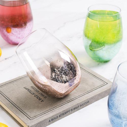 Multi-Colored Glass Tumblers, Stardust Galaxy Pattern, Set of 4 - MyGift