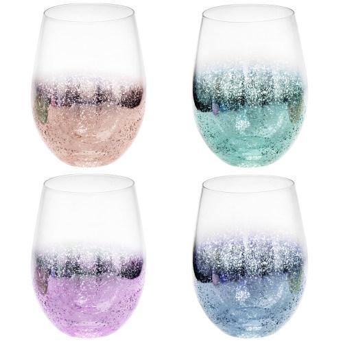 Multi-Colored Glass Tumblers, Stardust Galaxy Pattern, Set of 4 - MyGift