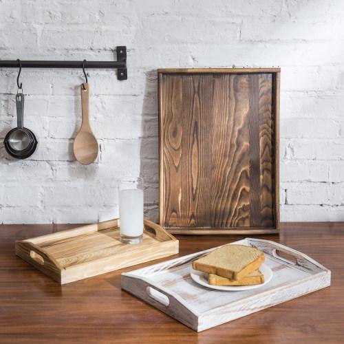Multicolored Rustic Wood Serving Trays, Set of 3 - MyGift