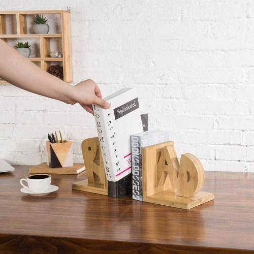 Natural Finish Read Design Bamboo Bookends - MyGift