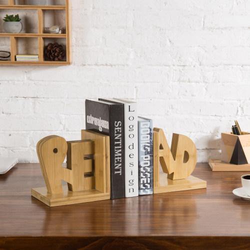 Natural Finish Read Design Bamboo Bookends - MyGift