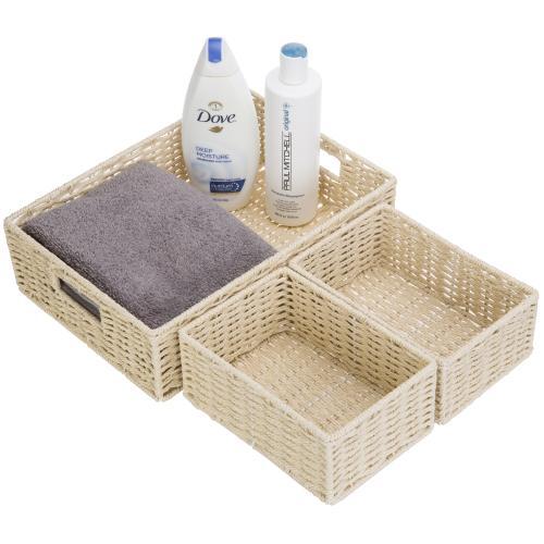 Natural Paper Rope Woven Nesting Storage Baskets, Set of 3