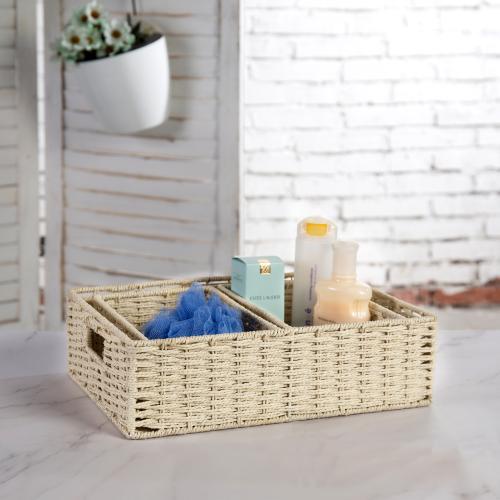 Natural Paper Rope Woven Nesting Storage Baskets, Set of 3