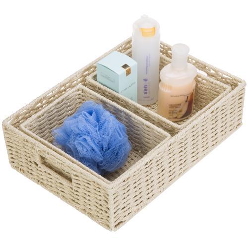 Natural Paper Rope Woven Nesting Storage Baskets, Set of 3