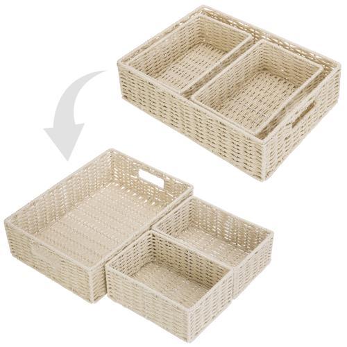 Natural Paper Rope Woven Nesting Storage Baskets, Set of 3