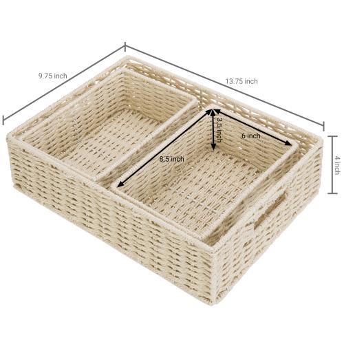 Natural Paper Rope Woven Nesting Storage Baskets, Set of 3