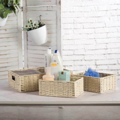 Natural Paper Rope Woven Nesting Storage Baskets, Set of 3