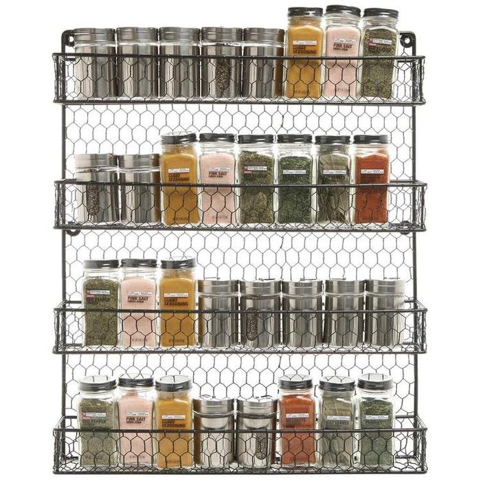 4-Tier Wall Mounted Rustic Chicken Wire Spice Rack Storage Organizer - MyGift Enterprise LLC